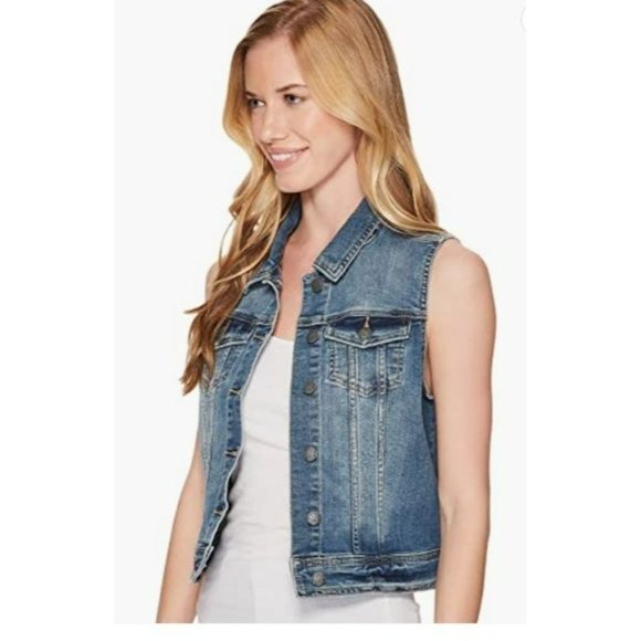Prana Women's Blue Denim Sleeveless Cropped Jean Dree Vest Size Small - Picture 3 of 9